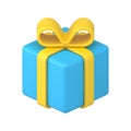 Wrapped blue gift box with yellow bow ribbon 3d isometric vector illustration present surprise Royalty Free Stock Photo