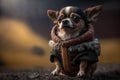 wrapped in clothes funny dog pet chihuahua outdoors Generative AI