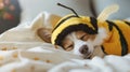 Wrapped in the coziness of a nap, a Corgi in a bee costume dreams sweetly, embodying the peacefulness of World Bee Day Royalty Free Stock Photo