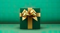 wrapped gift, complete with a decorative ribbon and bow, set against a solid studio background. Royalty Free Stock Photo