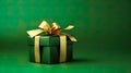 wrapped gift, complete with a decorative ribbon and bow, set against a solid studio background. Royalty Free Stock Photo