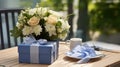wrapped gift on table Royalty Free Stock Photo