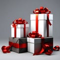 Wrapped Gifts Collection With Red Ribbons