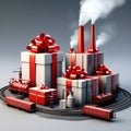 Colorfuly Wrapped Gifts With Toy Railway Station.