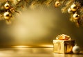 wrapped gold christmas gift under a tree decorated with matching golden baubles Royalty Free Stock Photo