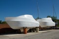 Wrapped motor boats.