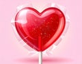 Wrapped red heart lollipop with air bubbles Pink background Royalty Free Stock Photo