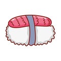 Wrapped rice fish food japanese menu cartoon isolated icon
