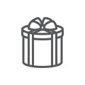 Wrapped round gift box decorated with ribbon and bow pixel perfect icon with editable stroke. Royalty Free Stock Photo