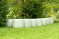Wrapped silage bales in an alpine meadow, hay bales Royalty Free Stock Photo