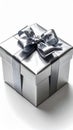 Wrapped Silver Present with Ribbon on White Backdrop for Celebration Royalty Free Stock Photo