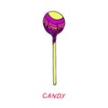 Wrapped striped lollipop drawing, hand drawn doodle, sketch, vector