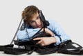 Wrapped in telephones Royalty Free Stock Photo