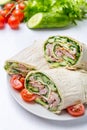 Wrapped Tortilla Sandwich Rolls on a Plate