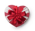 Wrapped vintage heart gift box with red ribbon bow, isolated clipping mask on white background, top view, illustration Royalty Free Stock Photo