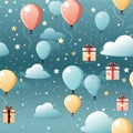 wrapping paper pattern with present box, star, balloon on green background, in a pastel vector style for a festive look