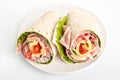 Wraps cut in half with Ingredients Royalty Free Stock Photo