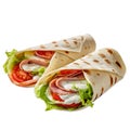 Wraps filled with turkey breast, tomatoes, lettuce and dressing, insulated. Generative AI