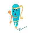 Wrathful cartoon humanized pen character threatening with a fist vector Illustration