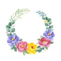 Lovely Watercolor wreath with flowers,leaves and branches. Royalty Free Stock Photo