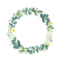 Lovely Watercolor wreath with leaves,flowers and branches