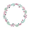 Wreath with aguamarine and pink branches and leaves