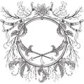 Wreath with antler, feather, arrow, flower, leaf and branch in boho style.