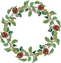 Wreath apples leaves branches ornament isolated