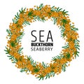 Wreath of autumn berries and leaves of sea buckthorn