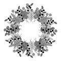 Wreath of autumn leaves and berry sprigs in grayscale Copy space Monochrome Abstract frame border Royalty Free Stock Photo