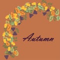 Wreath of autumn leaves and flowers. Floral background