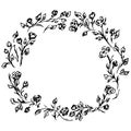 Wreath of black roses or peonies flowers and branches isolated of white. Foral frame design elements for invitations, greeting Royalty Free Stock Photo