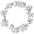 Wreath of black roses or peonies flowers and branches isolated of white. Foral frame design elements for invitations, greeting Royalty Free Stock Photo