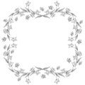 Wreath of black roses or peonies flowers and branches isolated of white. Foral frame design elements for invitations, greeting Royalty Free Stock Photo