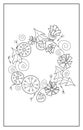 A wreath of blooming dandelion flowers. Black and white floral stylization, outline vector Royalty Free Stock Photo