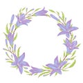 Wreath with blue bluebells flowers. Collection floral design elements for wedding invitations and birthday cards. Royalty Free Stock Photo