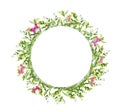 Wreath border frame - summer herbs, flowers, butterflies. Watercolor Royalty Free Stock Photo