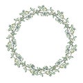 Wreath border frame with summer herbs, meadow flowers.
