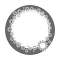 Wreath border gray metallic technical steampunk from small and large gears with dark gray circle isolated on white background vect