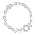 Wreath border gray metallic technical steampunk from small and large gears isolated on white background vector drawing