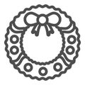 Wreath with bow line and solid icon. Round Xmas pine garland outline style pictogram on white background. Christmas Royalty Free Stock Photo