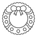 Wreath with bow line and solid icon. Round Xmas pine garland outline style pictogram on white background. Christmas Royalty Free Stock Photo