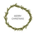 The wreath of branch Christmas tree with glowing garland on white background. Vector illustration for new year and christmas Royalty Free Stock Photo
