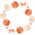 A wreath of caramel sweets. Honey lollipops. Watercolor illustration. Isolated on a white background Royalty Free Stock Photo