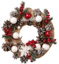Wreath Christmas Decoration White Isolated, Holiday Burlap Decor Royalty Free Stock Photo