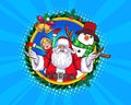 Wreath christmas Santa Claus with snowman and elf merry christmas Royalty Free Stock Photo