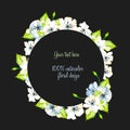 Wreath, circle frame with simple watercolor white and blue spring flowers, green leaves Royalty Free Stock Photo