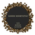 Wreath, circle frame with watercolor coffee beans Royalty Free Stock Photo