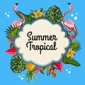 Wreath colored summer tropical template