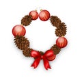 Wreath of cones and christmas bulbs Royalty Free Stock Photo